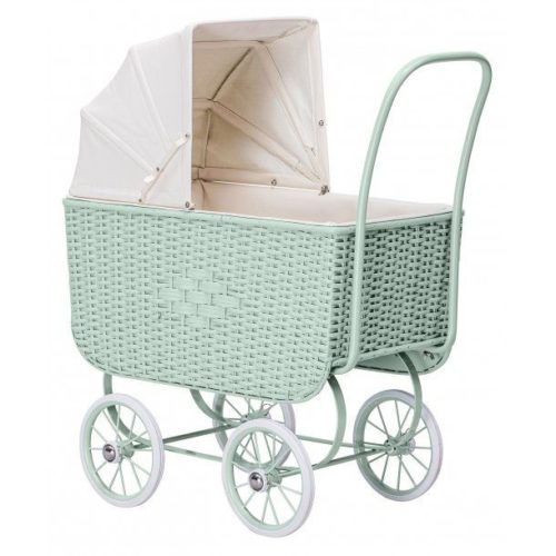Poppenwagen Retro Rotan groen