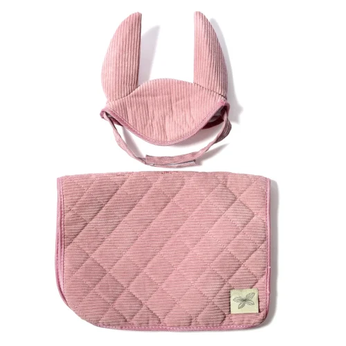 Zadeldekje en Mutsje corduroy roze voor Hobby Horse