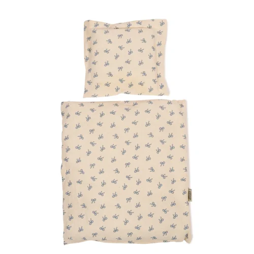 Poppenbedset blauwe strik, 40cm