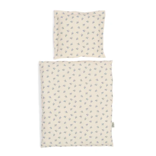 Poppenbedset blauwe strik, 50cm