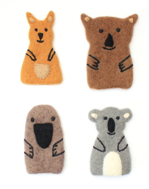 Australische dierenvingerpoppen / 4 stuks