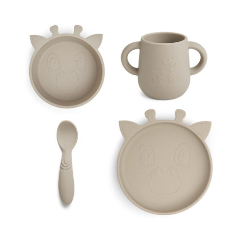 Lykke siliconen eetset 4-pack Giraf-Keigrijs