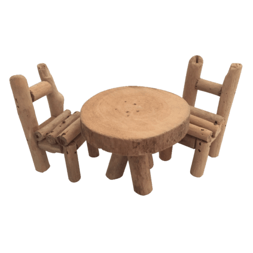 Bosmeubels: 2 stoelen en 1 tafel