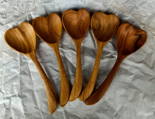 Teak Heart Lepels / 6 stuks