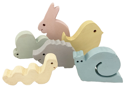Pastelkleurige Houten tuin / 6 stuks