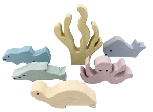 Pastelkleurige Houten zeeverhaal / 6 stuks